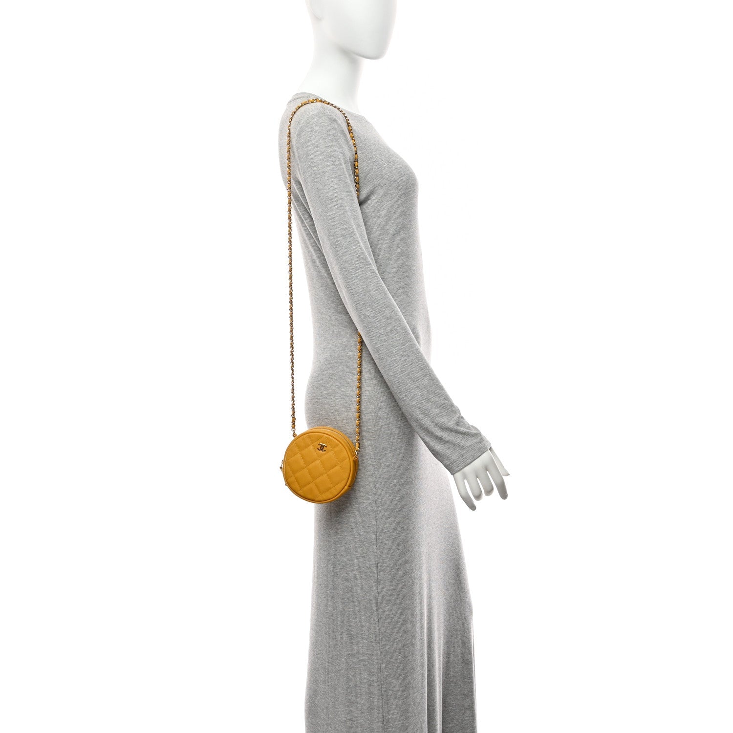 Caviar Quilted Round Clutch With Chain Yellow