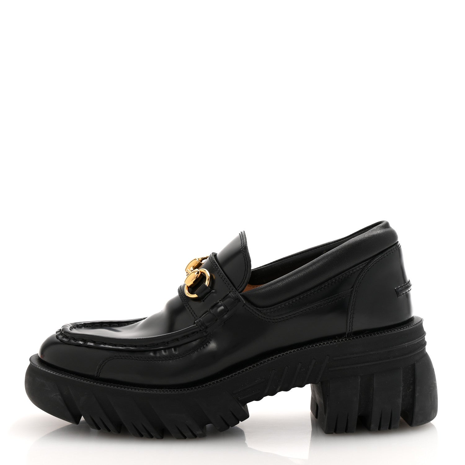 Magnum Calfskin Nappa Samoa Womens Horsebit Platform Chunky Lug Sole 40mm Loafers 39 Black