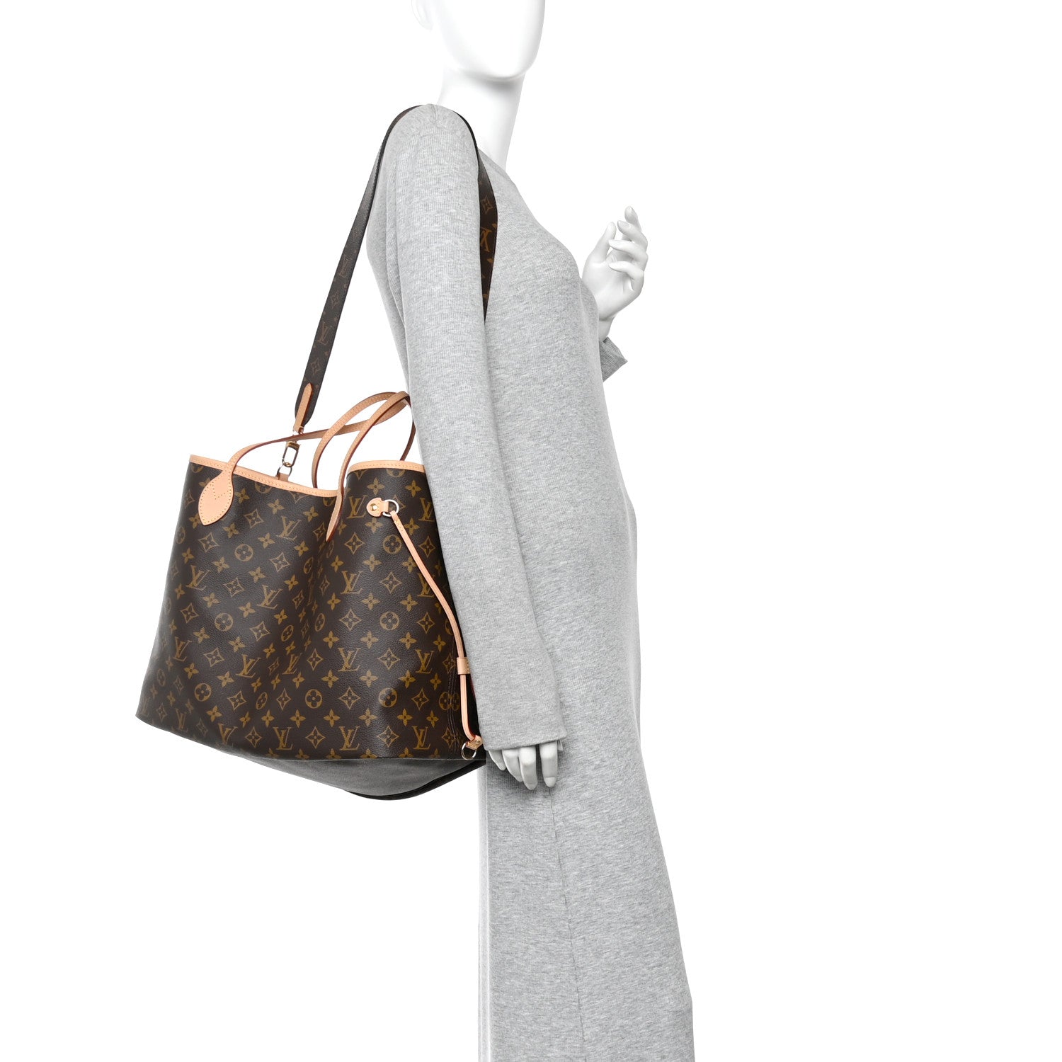 Monogram Stamped Inside Out Neverfull Bandouliere GM Beige