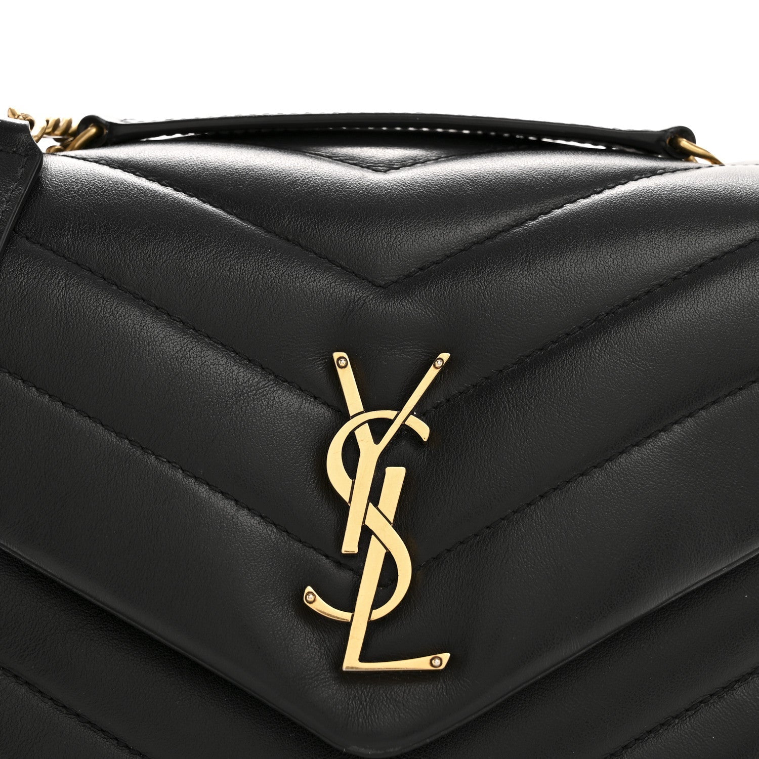 Calfskin Y Quilted Monogram Small Loulou Chain Satchel Black