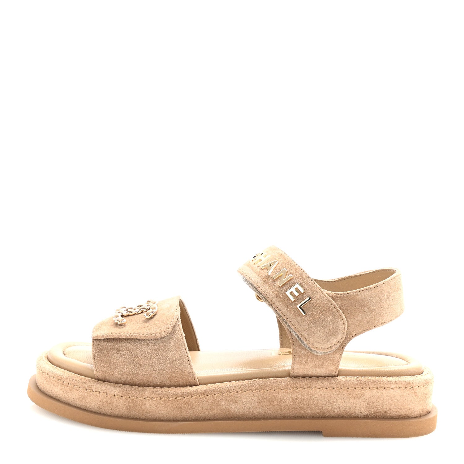Suede Calfskin Velcro Dad Sandals 36 Beige