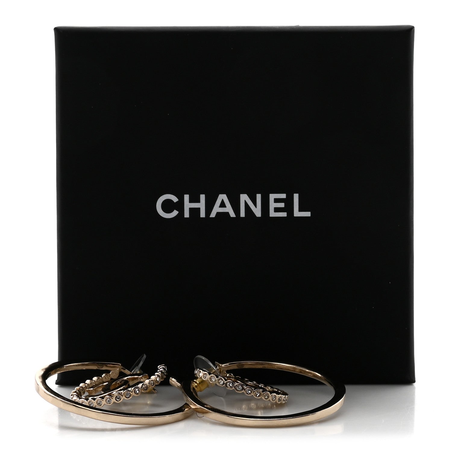 Crystal CC Double Hoop Earrings Gold