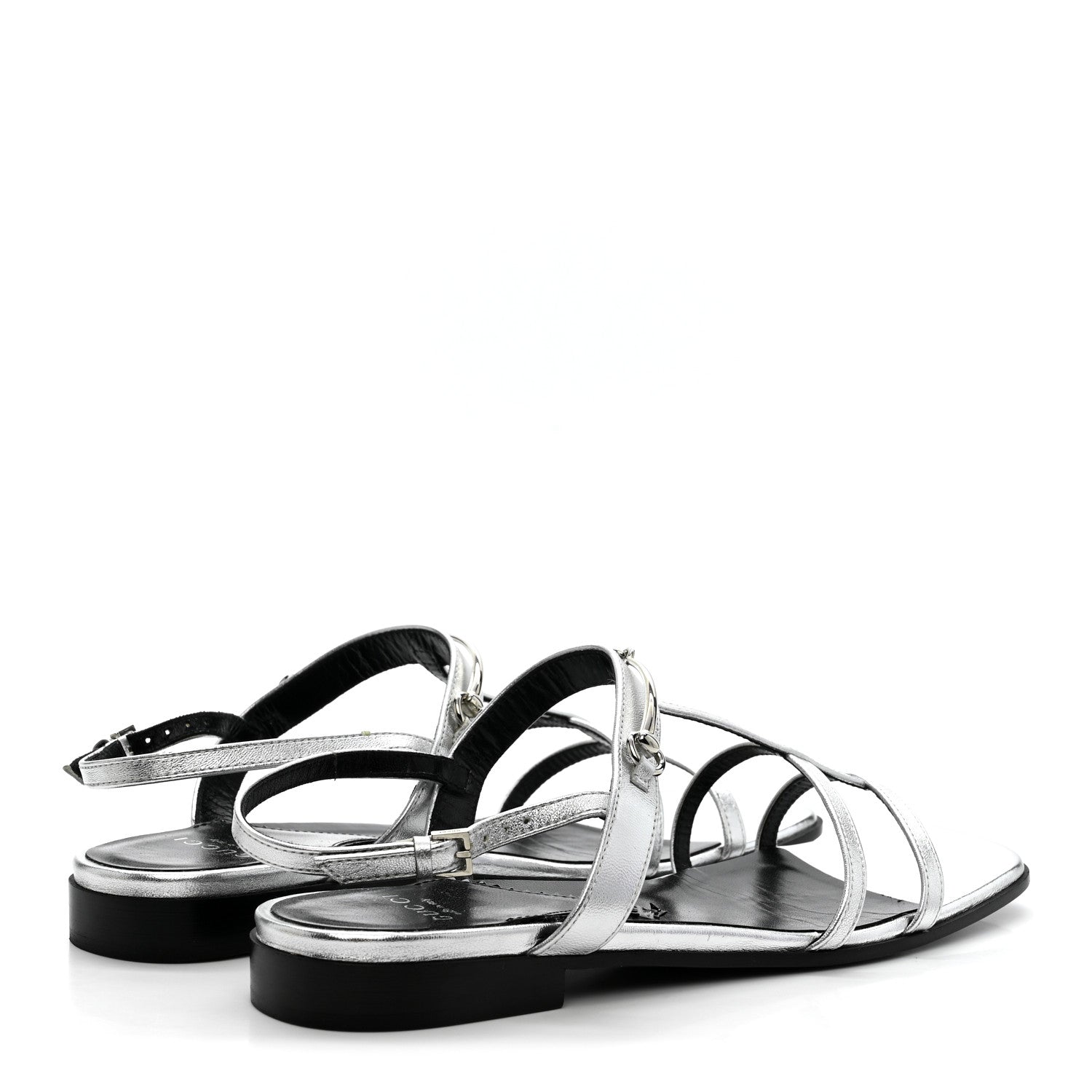 Metallic Calfskin Horsebit Divine Slingback Sandals 38 Silver