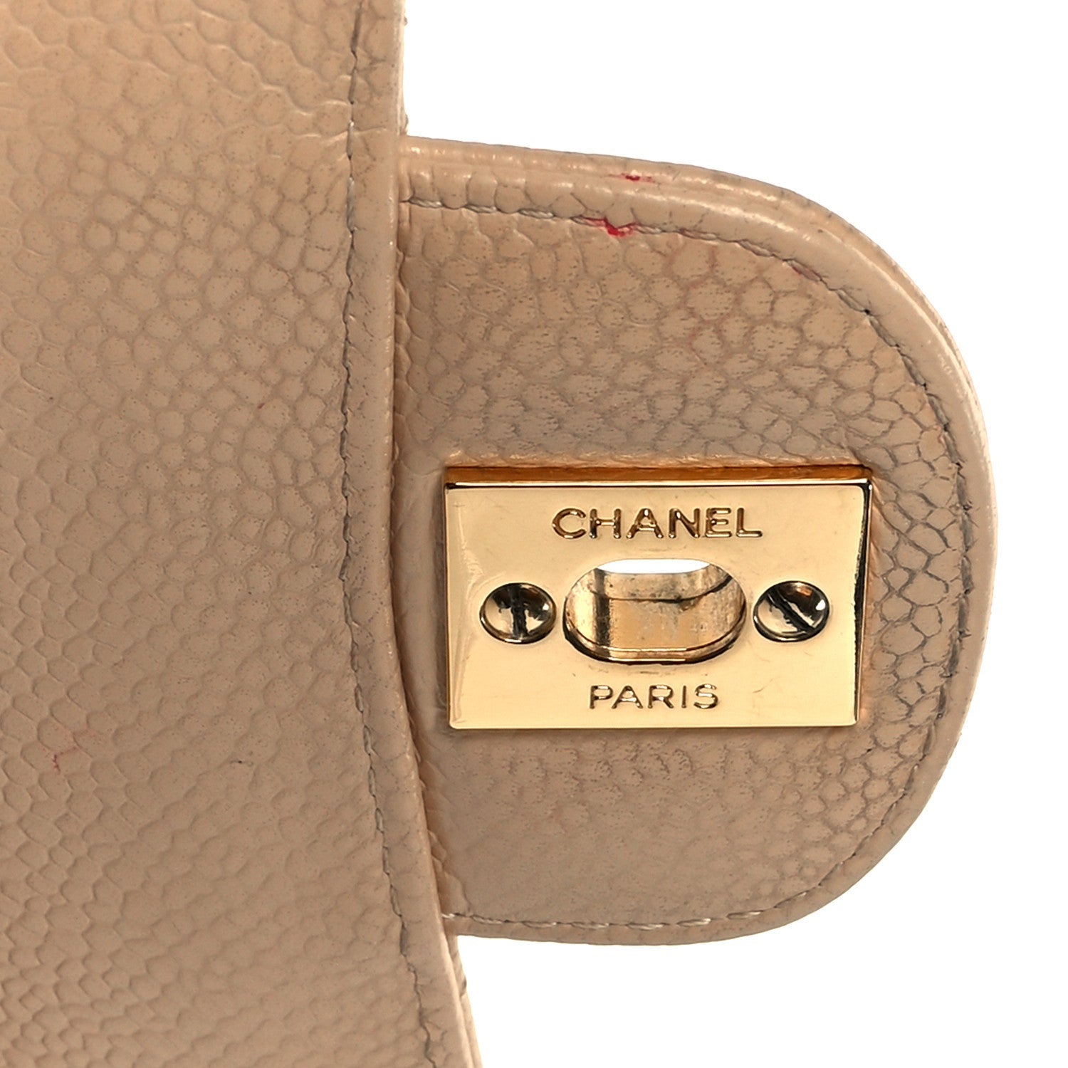 Caviar Quilted Medium Double Flap Beige