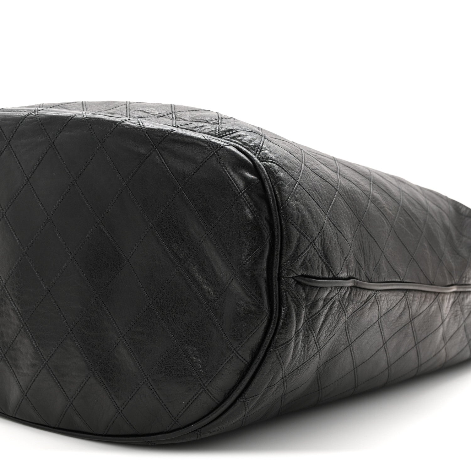 Grained Calfskin Quilted Drawstring Bucket Bag Black
