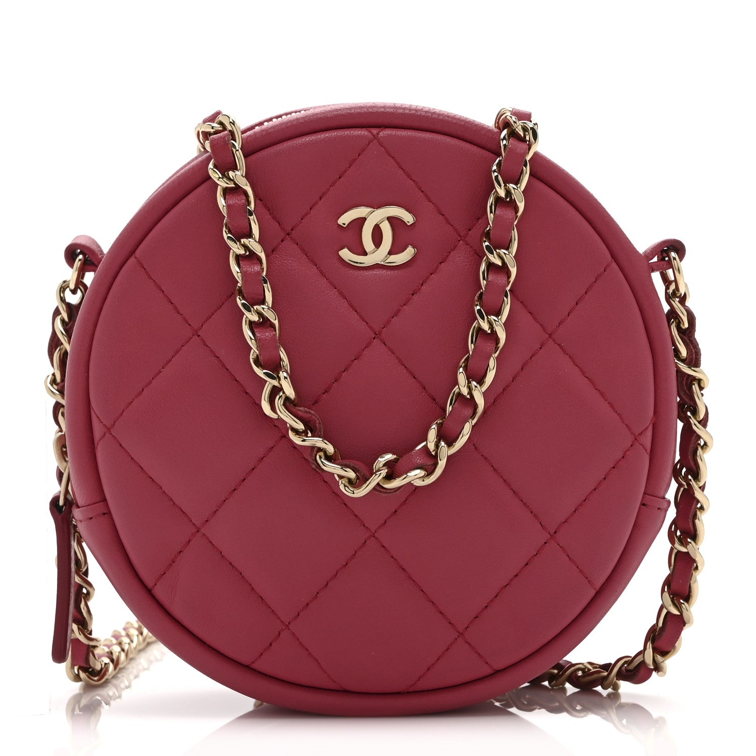 Lambskin Quilted Round Clutch With Chain Pink