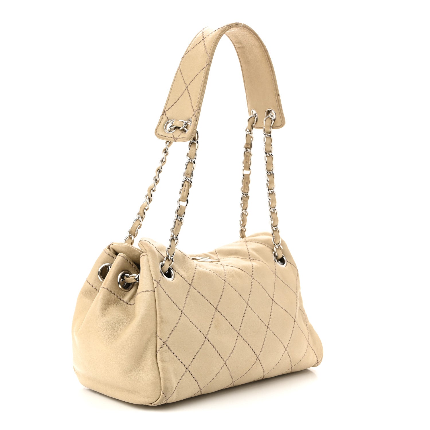 Lambskin Stitched Accordion Tote Beige