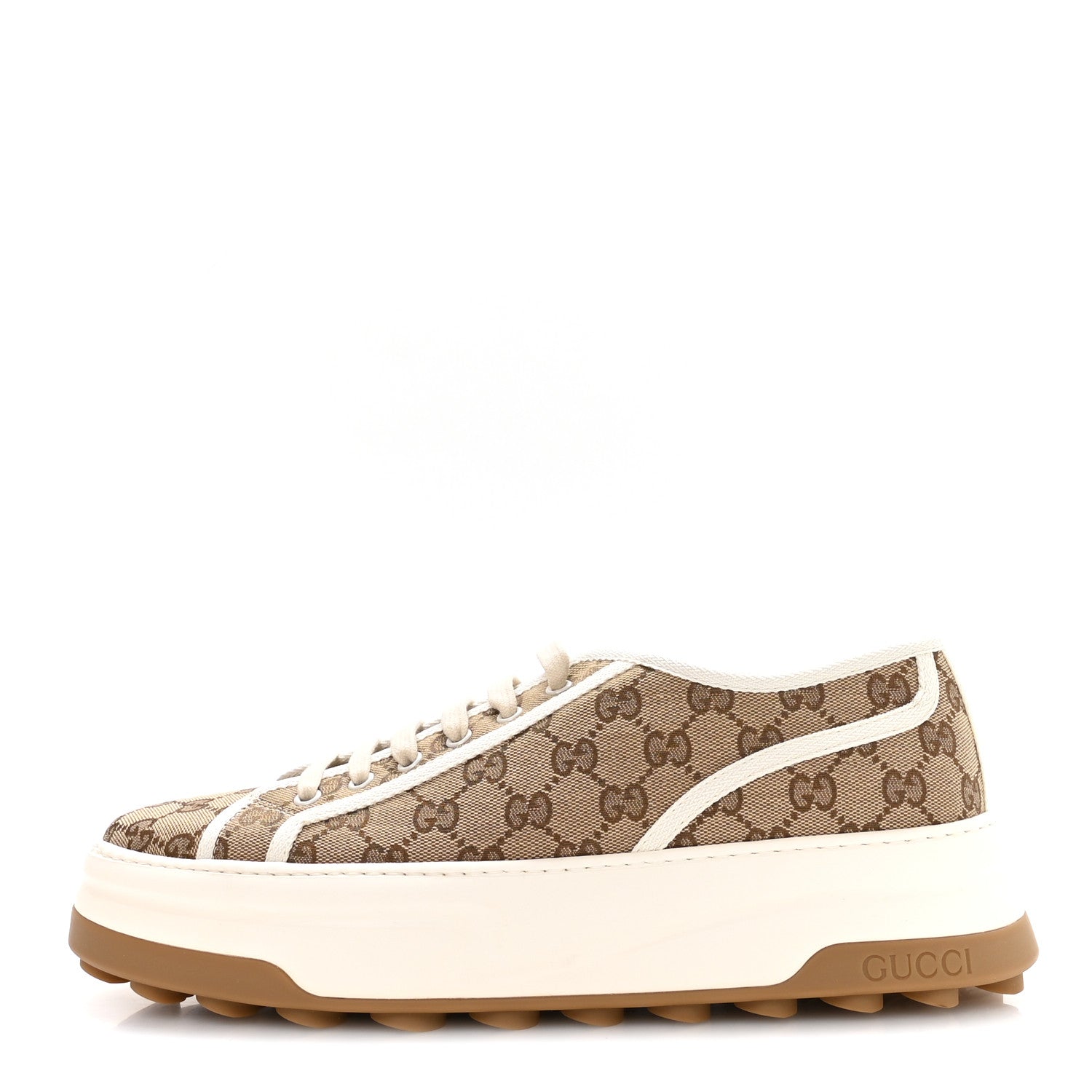 New Canvas GG Monogram Mens Tennis 1977 55mm Platform Sneakers 11 Beige Ebony Mystic White