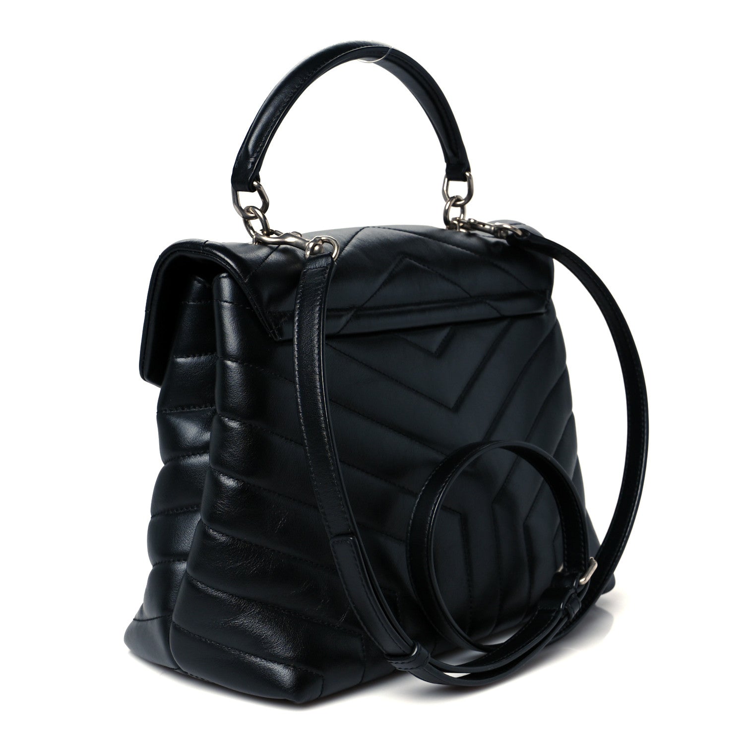Calfskin Y Quilted Monogram Medium Loulou Satchel Black
