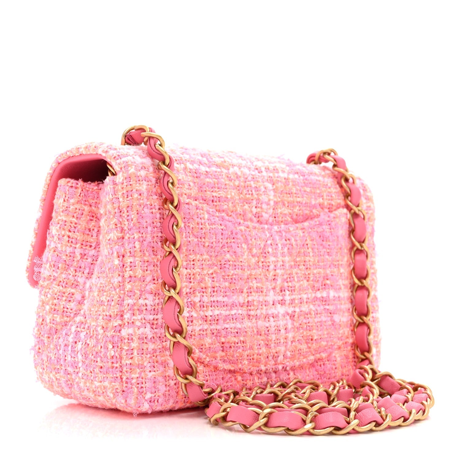 Tweed Quilted Mini Rectangular Flap Pink Orange White