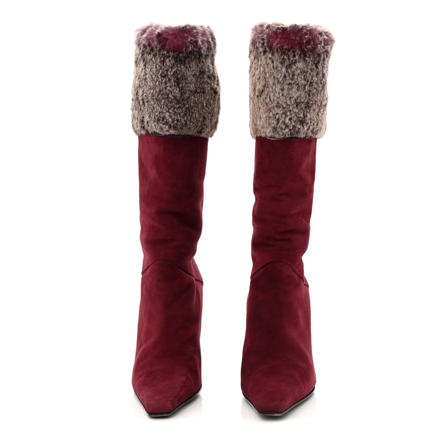 Suede Fur Fold Over Boots 37 Red