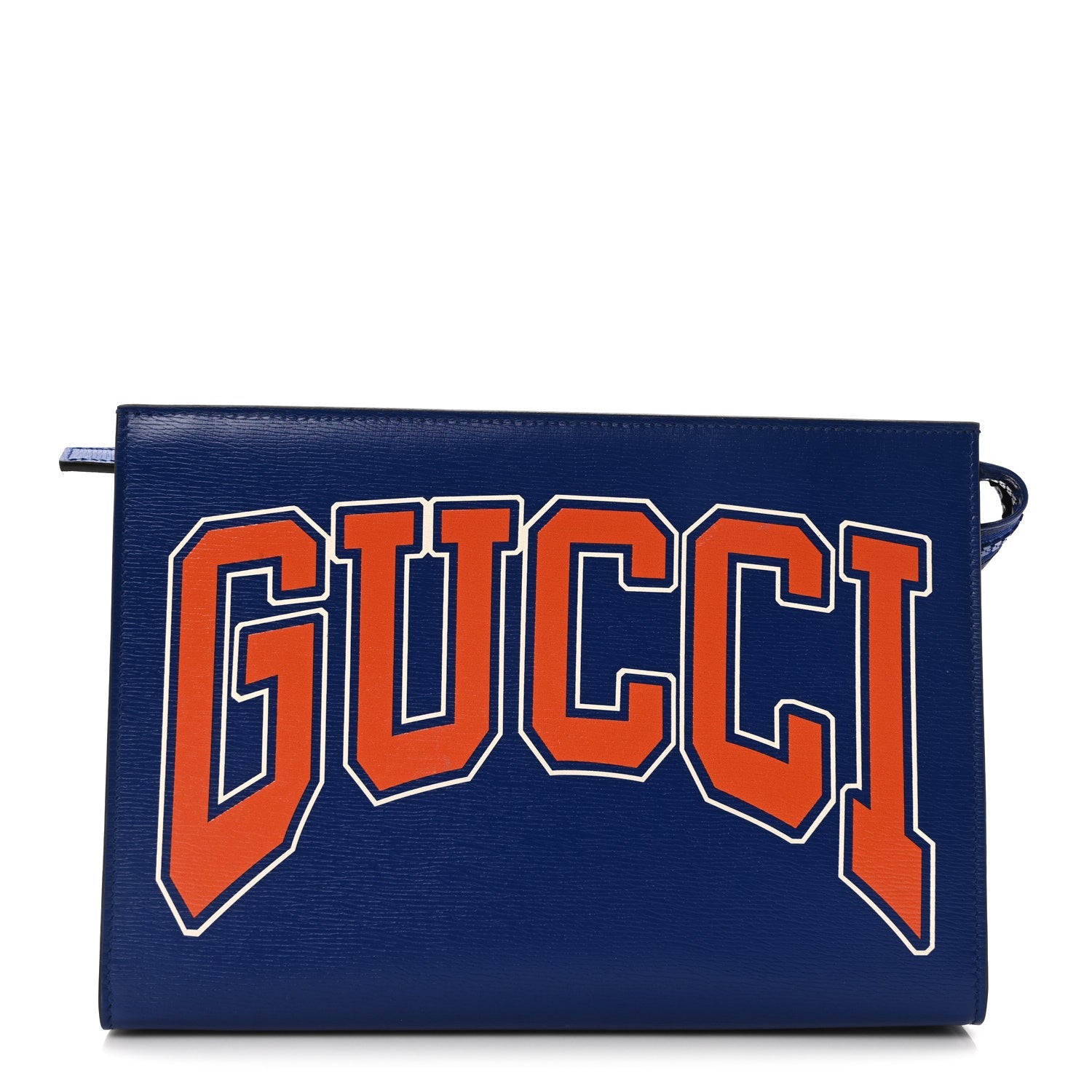 New Shanghai Calfskin Interlocking G Logo Wristlet Pouch Cobalt Blue Orange