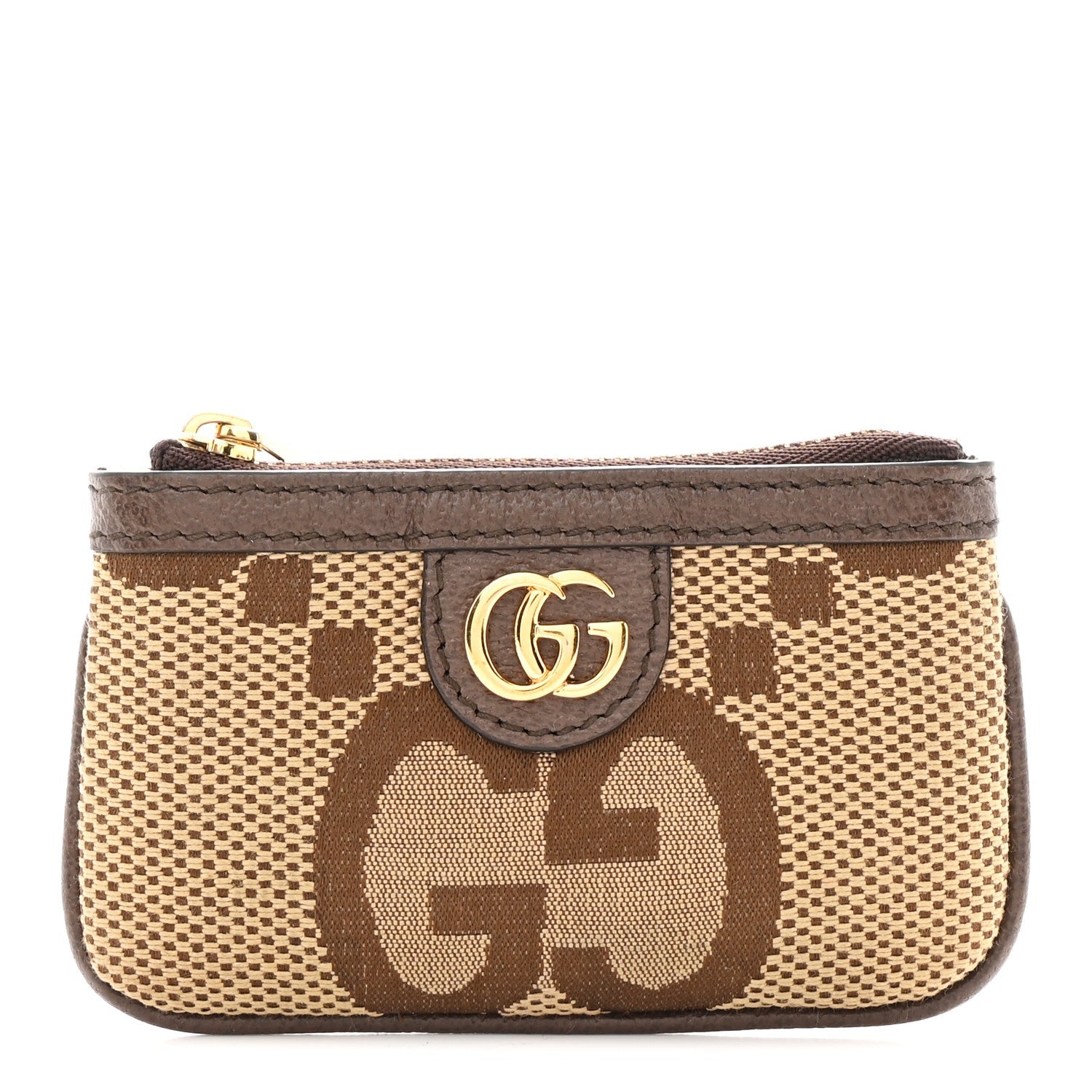 Monogram Jumbo GG Textured Dollar Calfskin Ophidia Key Case Camel Ebony New Acero