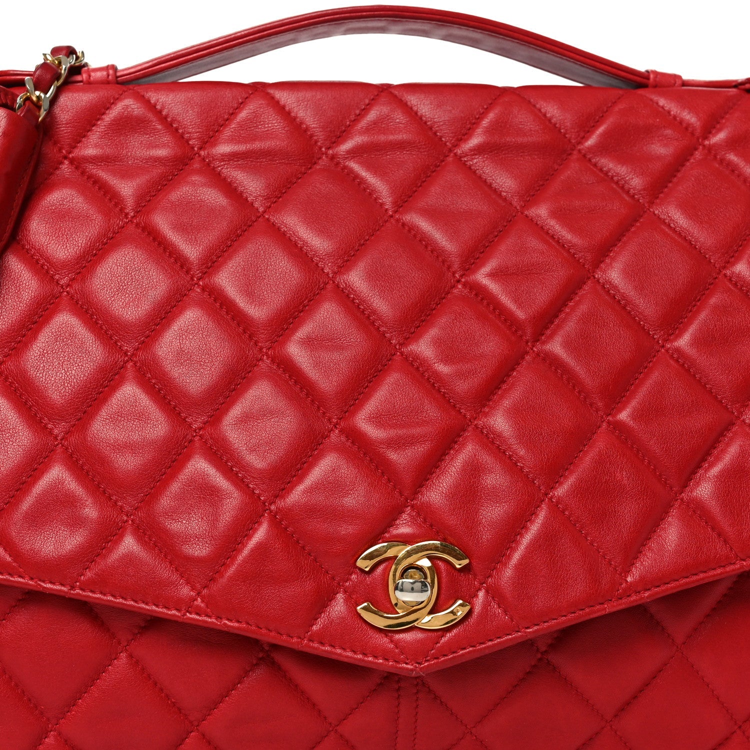 Lambskin Quilted Single Flap Red