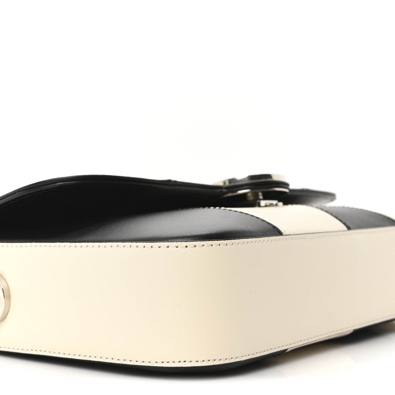 Senna Calfskin Lines Petite GG Top Handle Shoulder Bag Black Mystic White