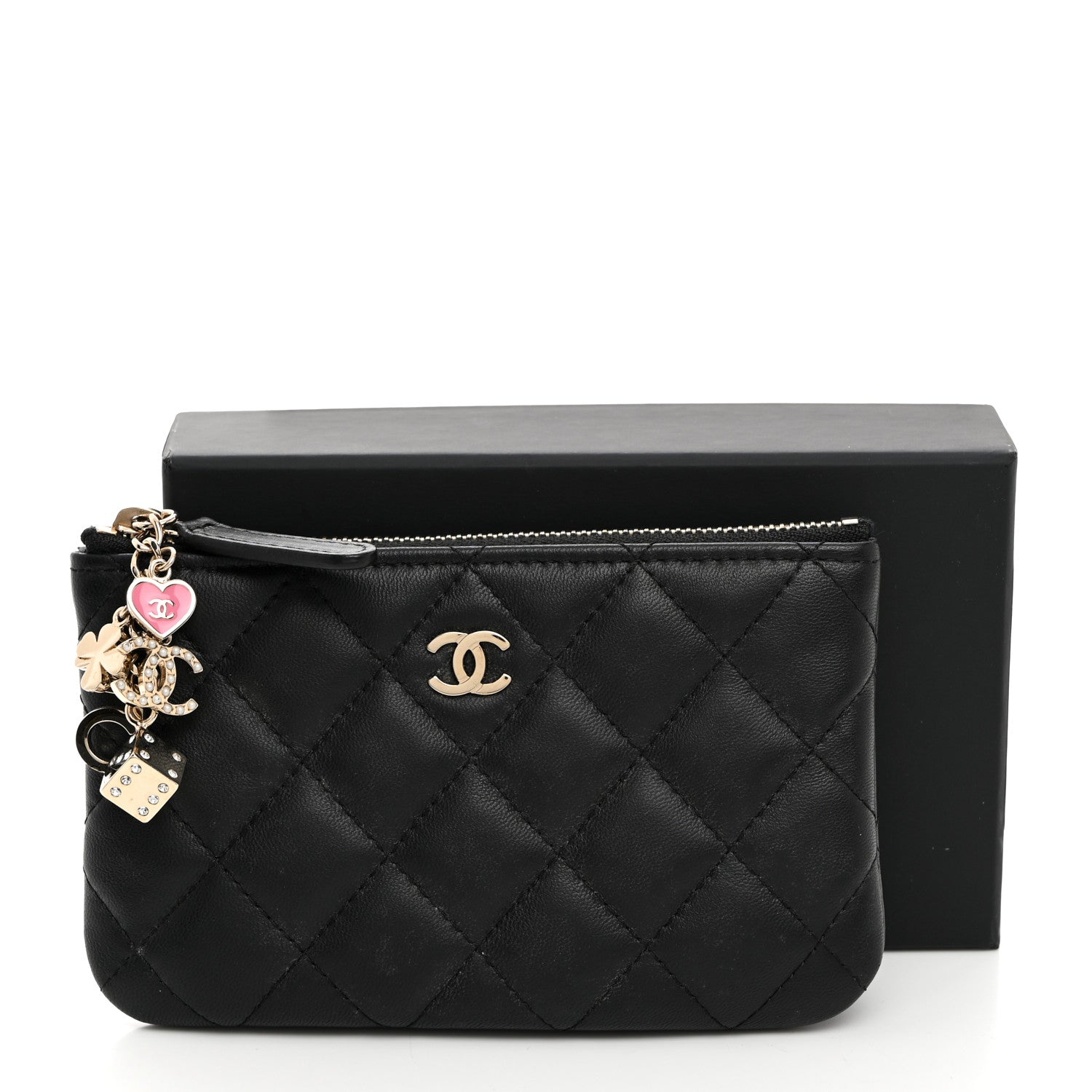 Lambskin Quilted Casino Coin Purse Black