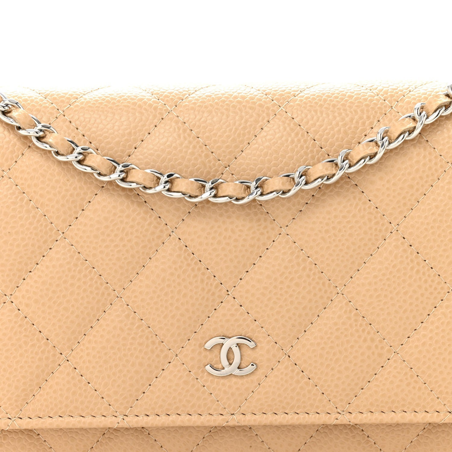 Caviar Quilted Wallet on Chain WOC Beige