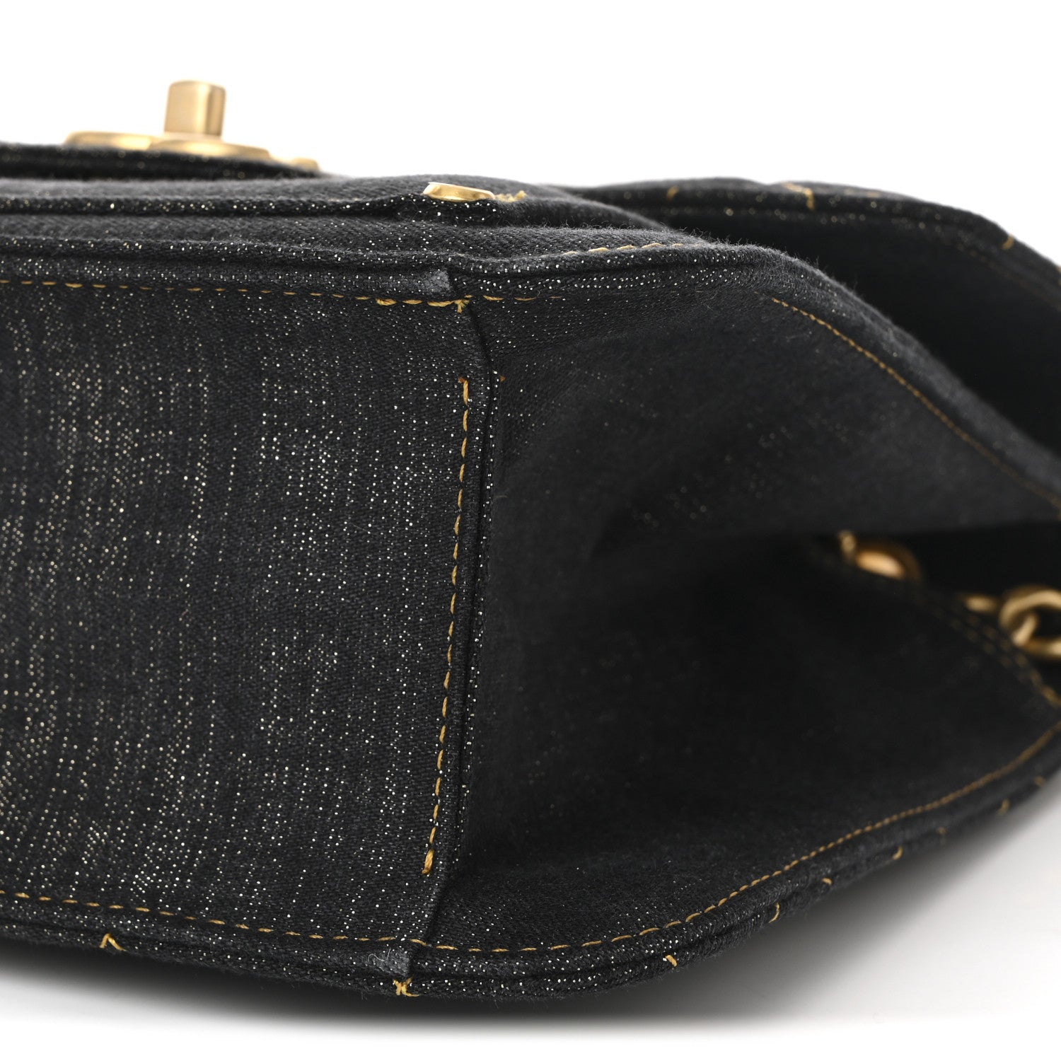 Denim Quilted Double You Mini Flap Black Golden