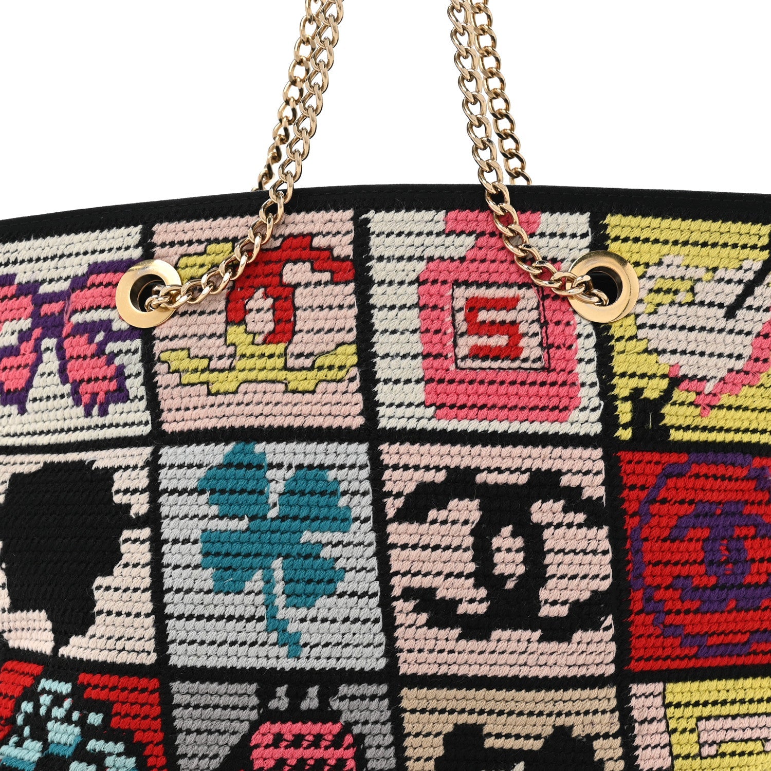 Needlepoint Precious Symbols Shoulder Bag Black