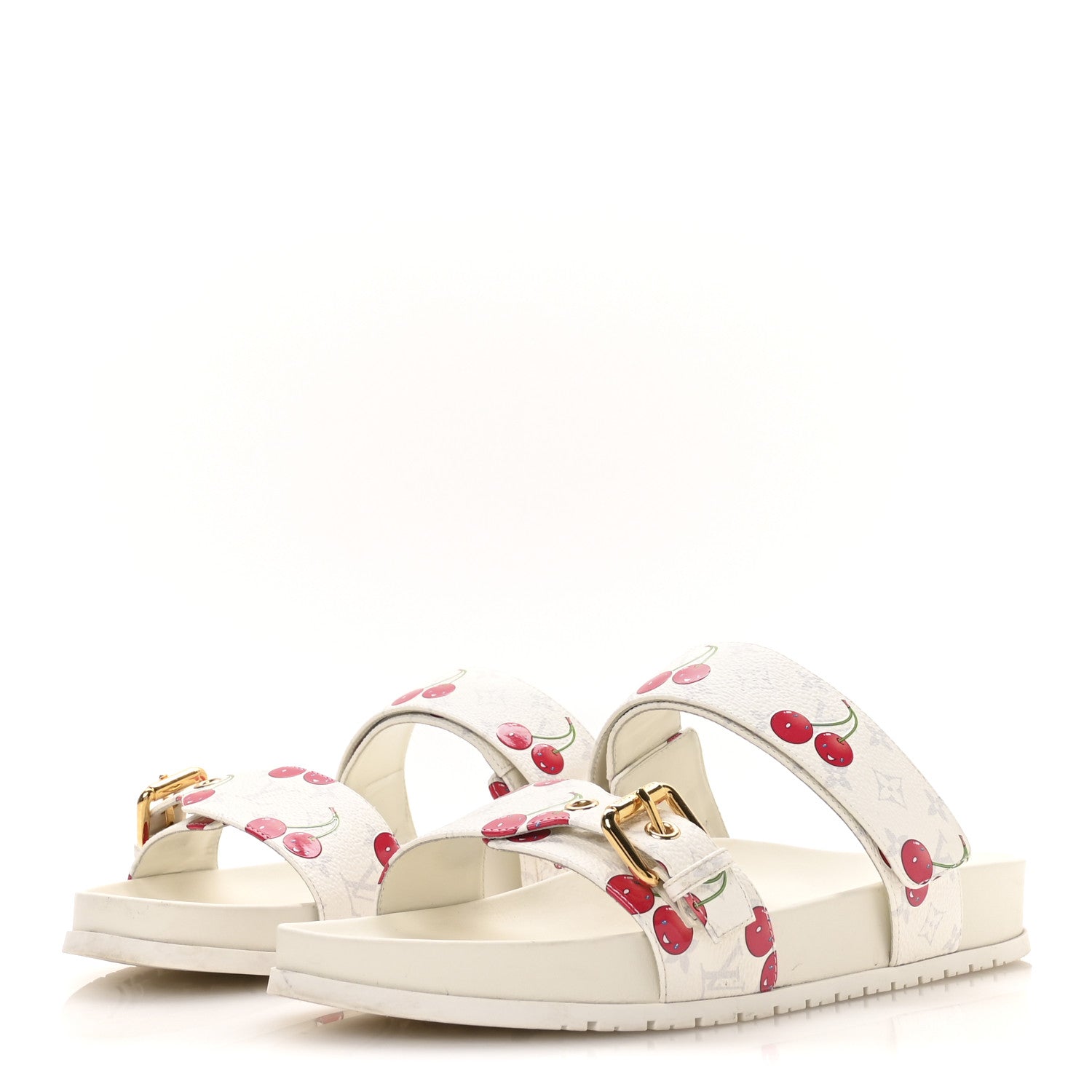 LV X TM Monogram Cerises Bom Dia Comfort Mule Sandals 42 White
