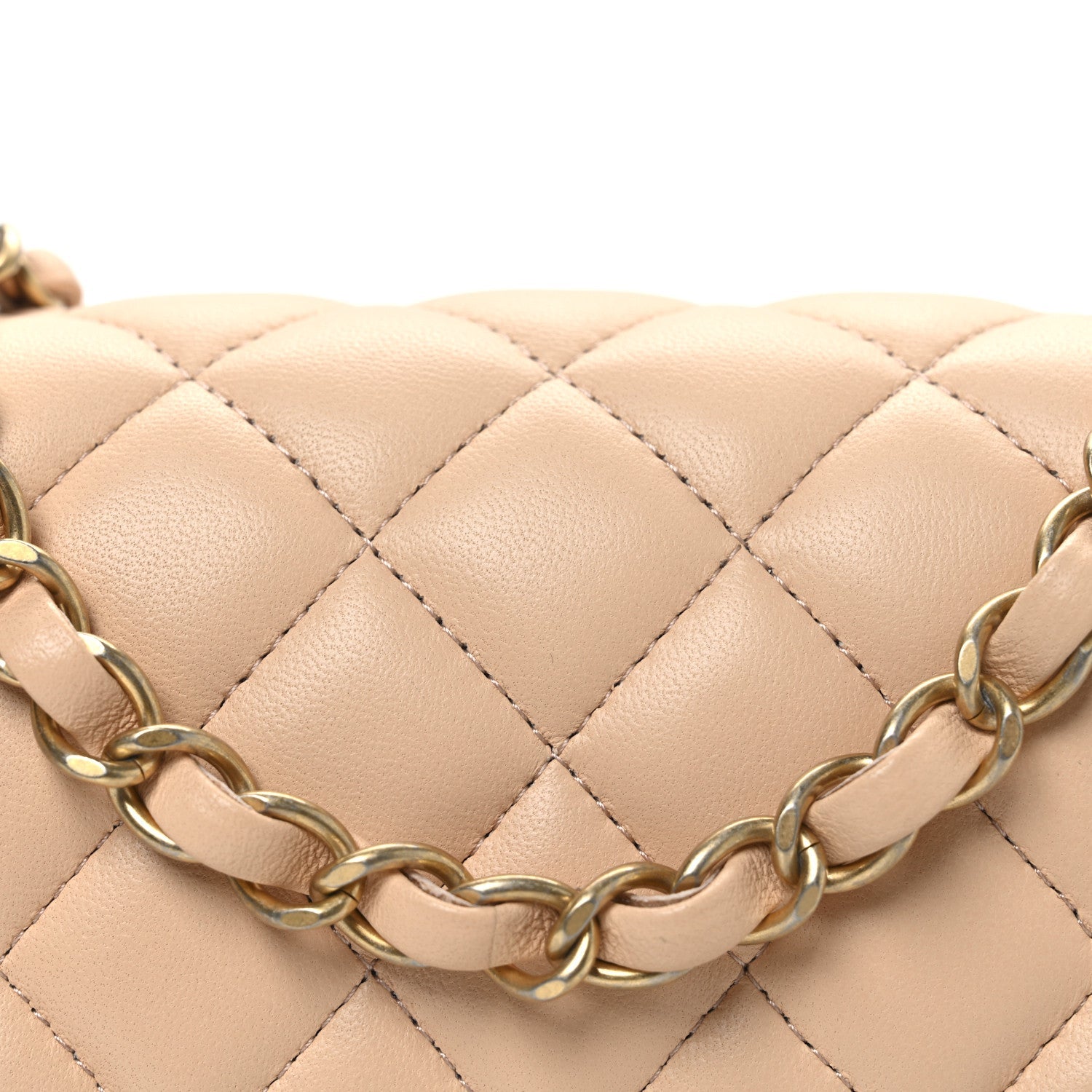 Lambskin Quilted Mini Rectangular Flap Beige