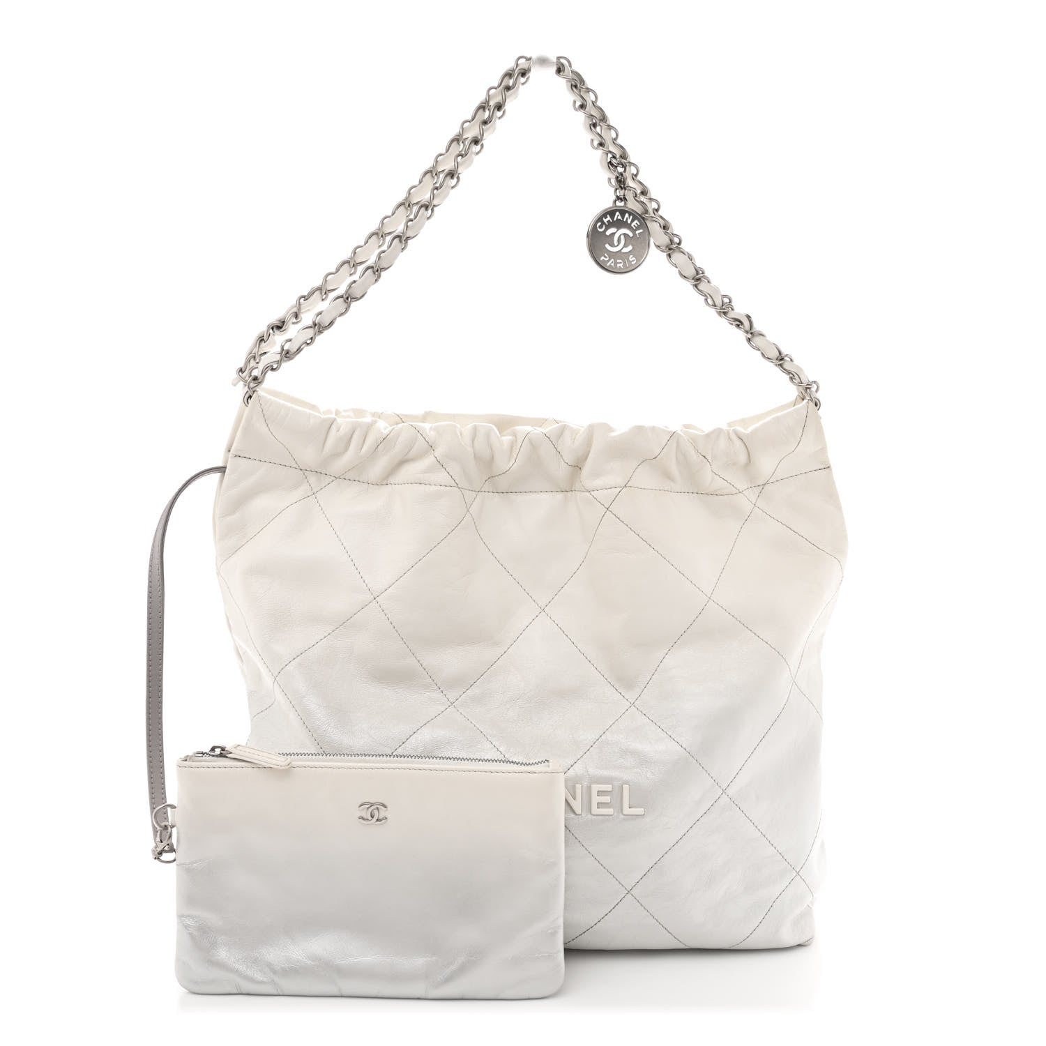Metallic Shaded Calfskin Quilted Chanel 22 White Silver