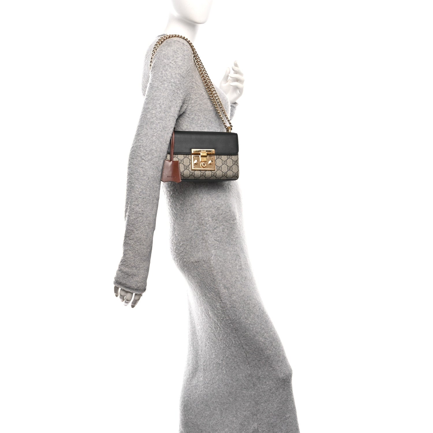 GG Supreme Monogram Calfskin Small Padlock Shoulder Bag Beige Black Cuir