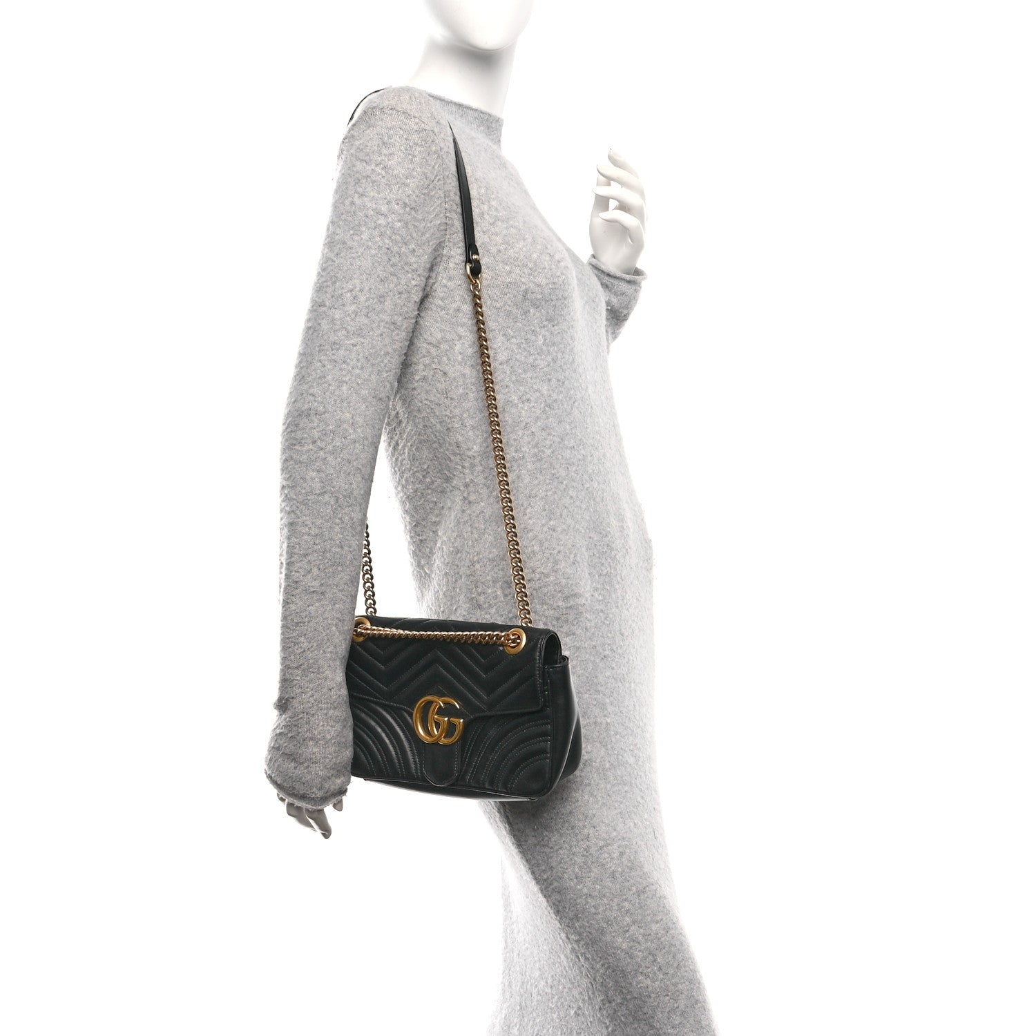 Calfskin Matelasse Small GG Marmont Shoulder Bag Black