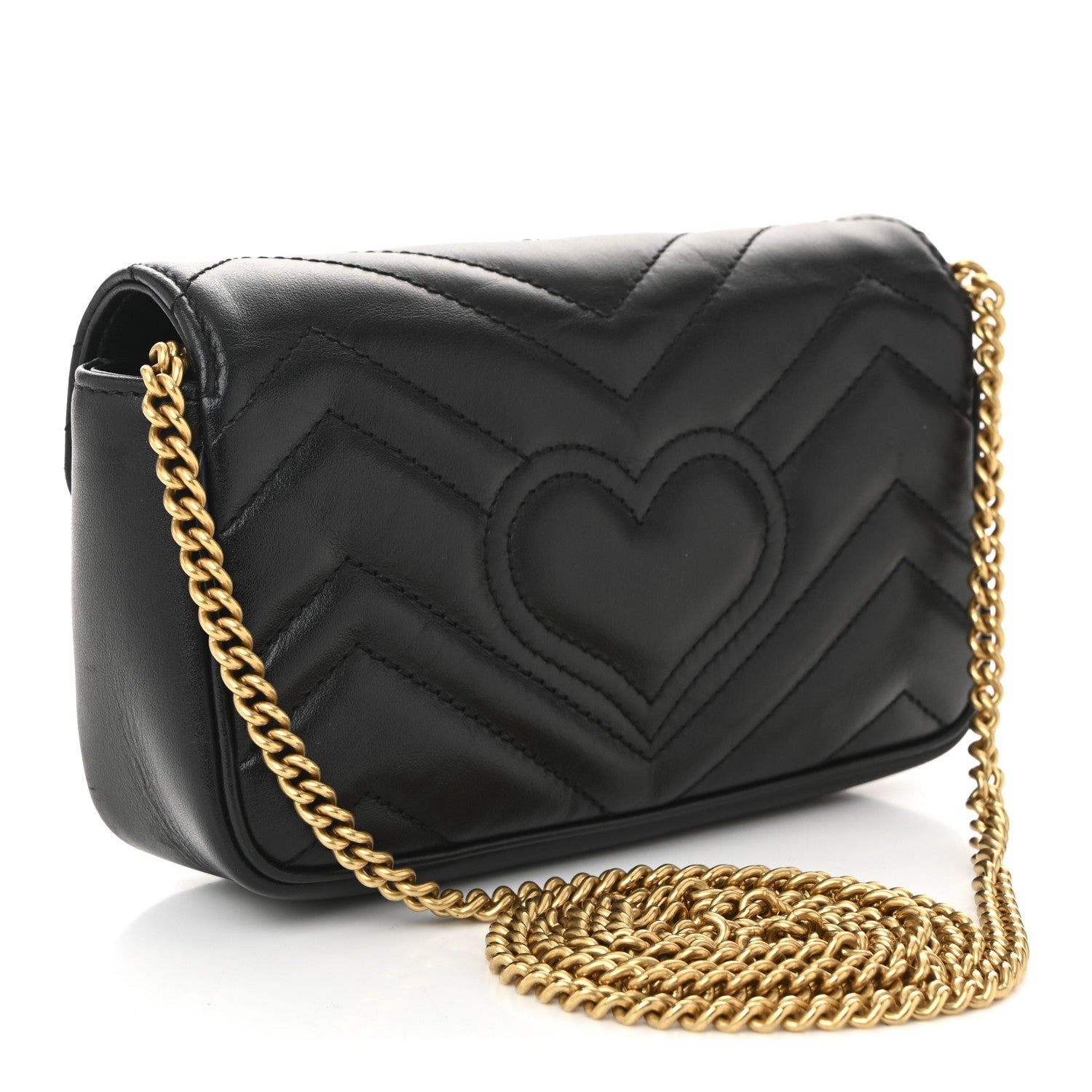 Calfskin Matelasse Super Mini GG Marmont Shoulder Bag Black