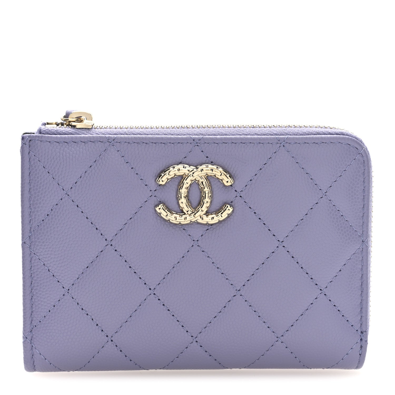 Caviar Quilted CC Zip Around Card Holder Wallet  Purple
