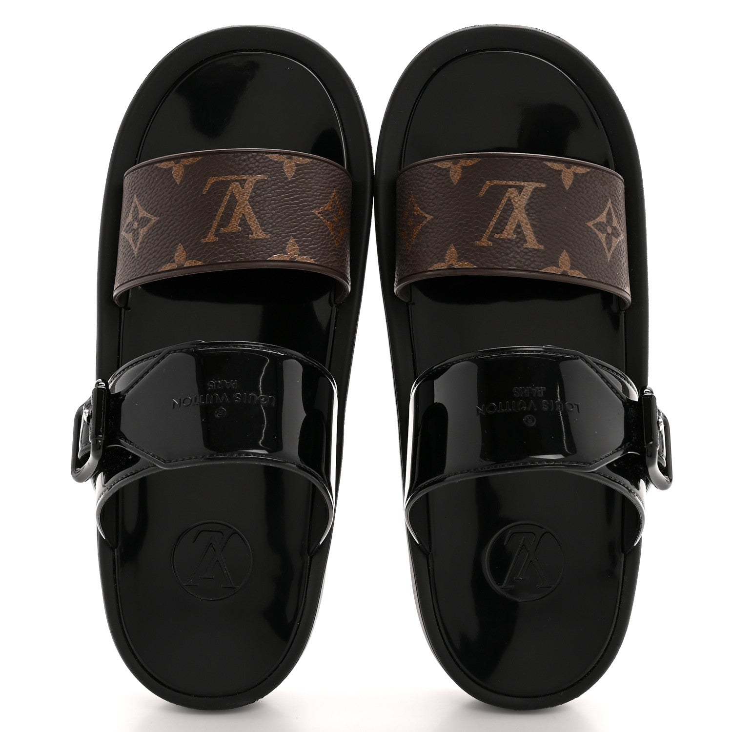 Monogram Sunbath Flat Mule Sandals 38 Black