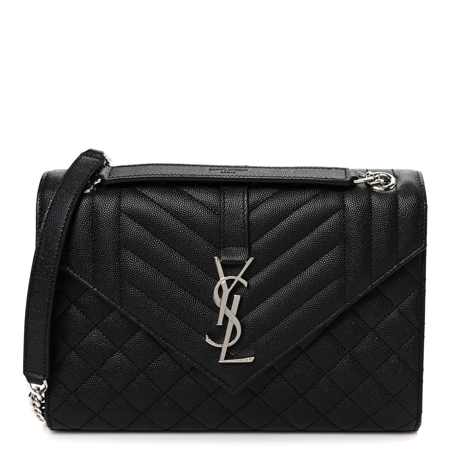 Grain De Poudre Textured Mixed Matelasse Triquilt Medium Monogram Satchel Black