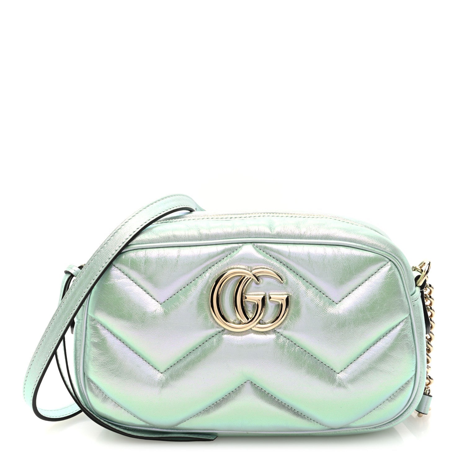 Iridescent Nappa Chevron Matelasse Small GG Marmont Chain Shoulder Bag Iridescent Salvy Green