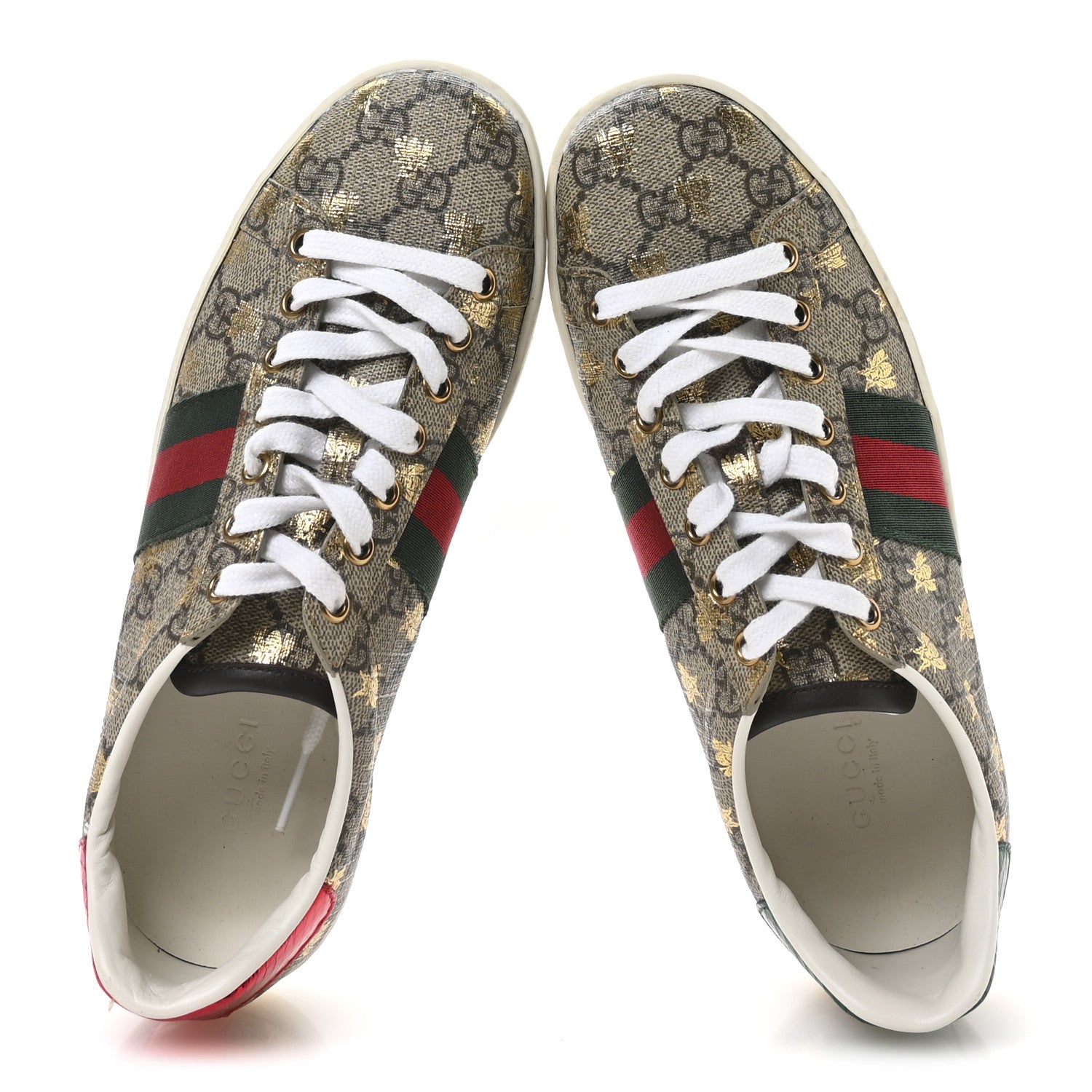 GG Supreme Monogram Bees Ayers Web Womens Ace Sneakers 36.5 Beige Oro Green Red