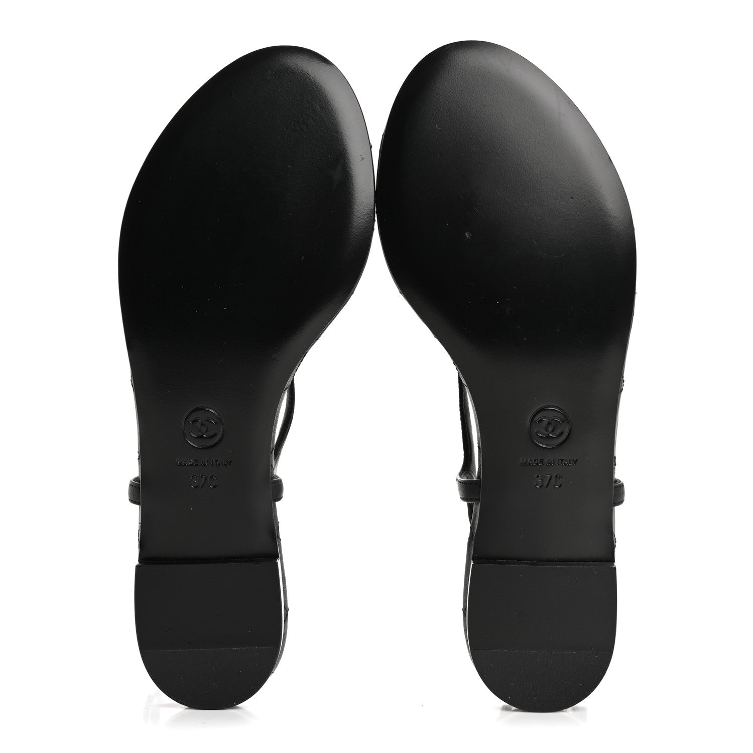 Calfskin Paris Dallas Quilted Star CC Thong Sandals 37 Black