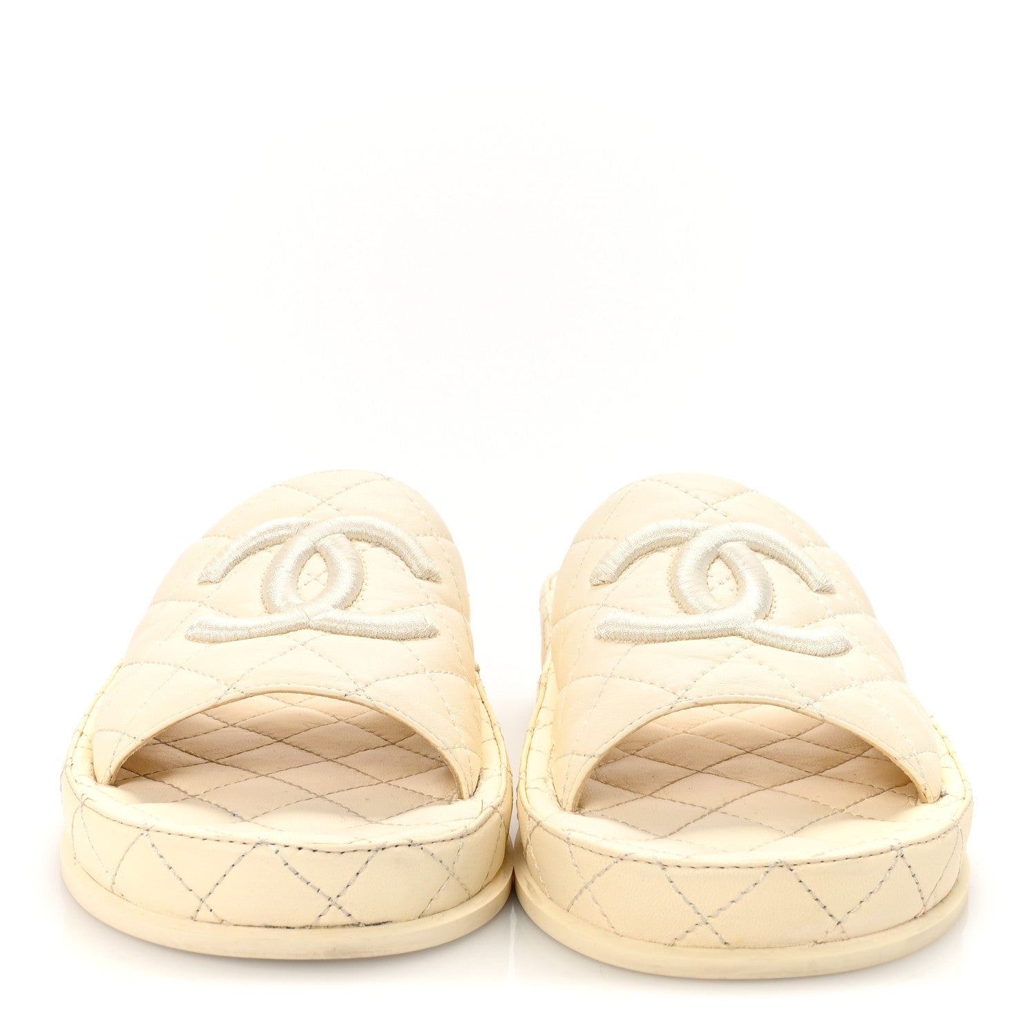 Lambskin Quilted CC Mules Sandals 38 Ivory