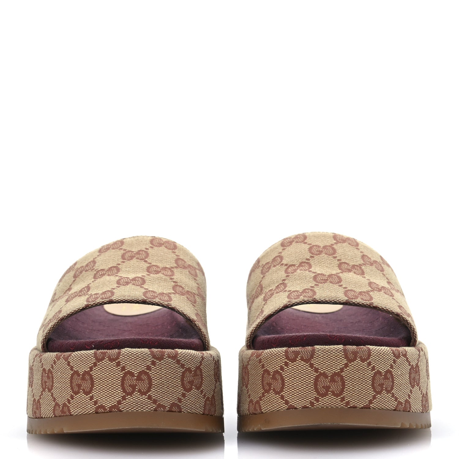 Canvas GG Monogram Angelina Platform Slide Sandals 36 Beige Ruggine
