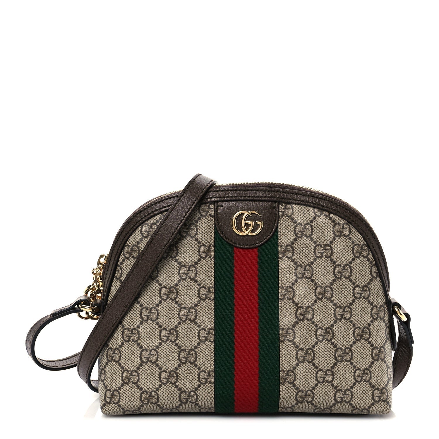 GG Supreme Monogram Textured Dollar Calfskin Web Small Ophidia Dome Shoulder Bag Beige Ebony New Acero