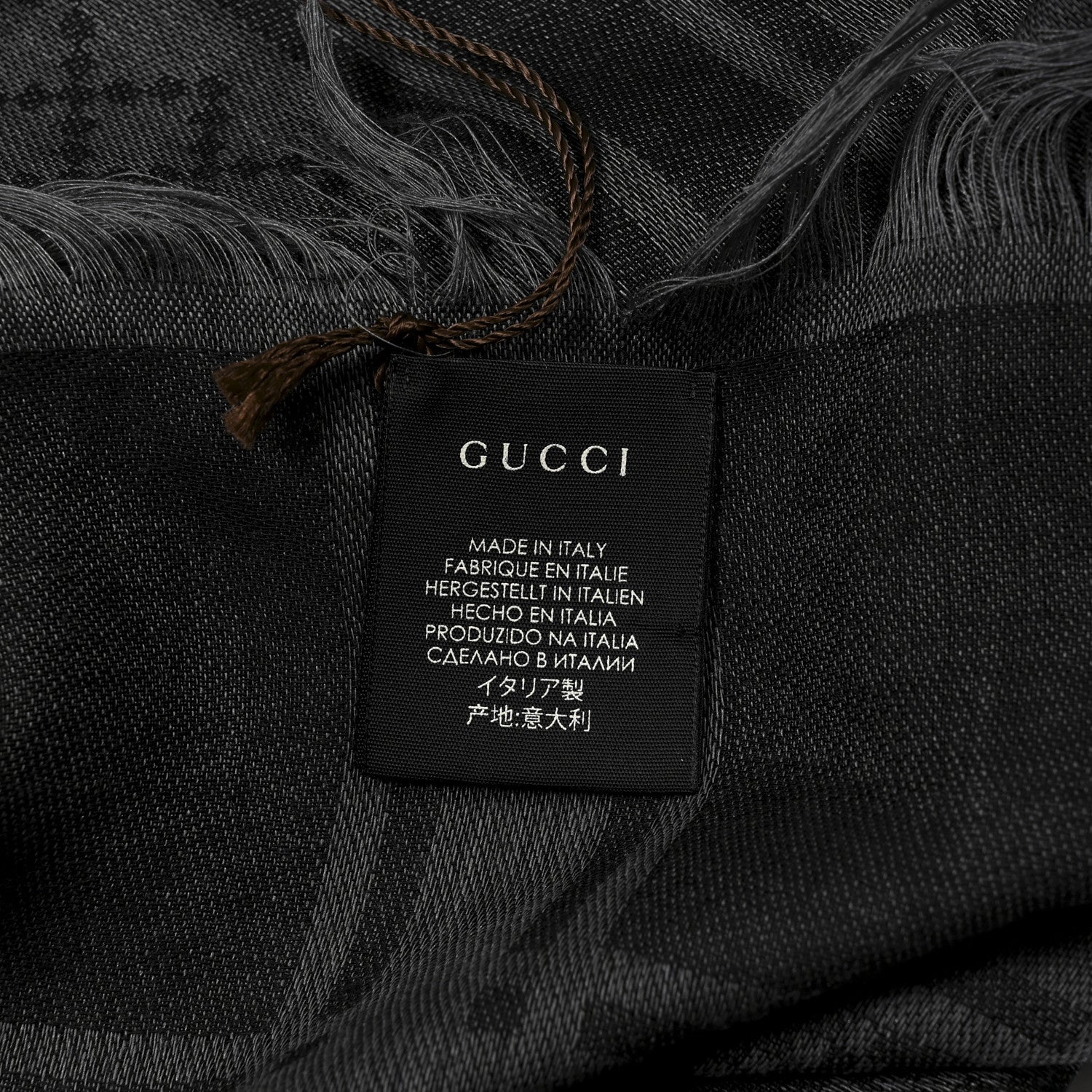 Wool Silk GG Monogram Diamante Plaid Surviee Shawl Graphite Black