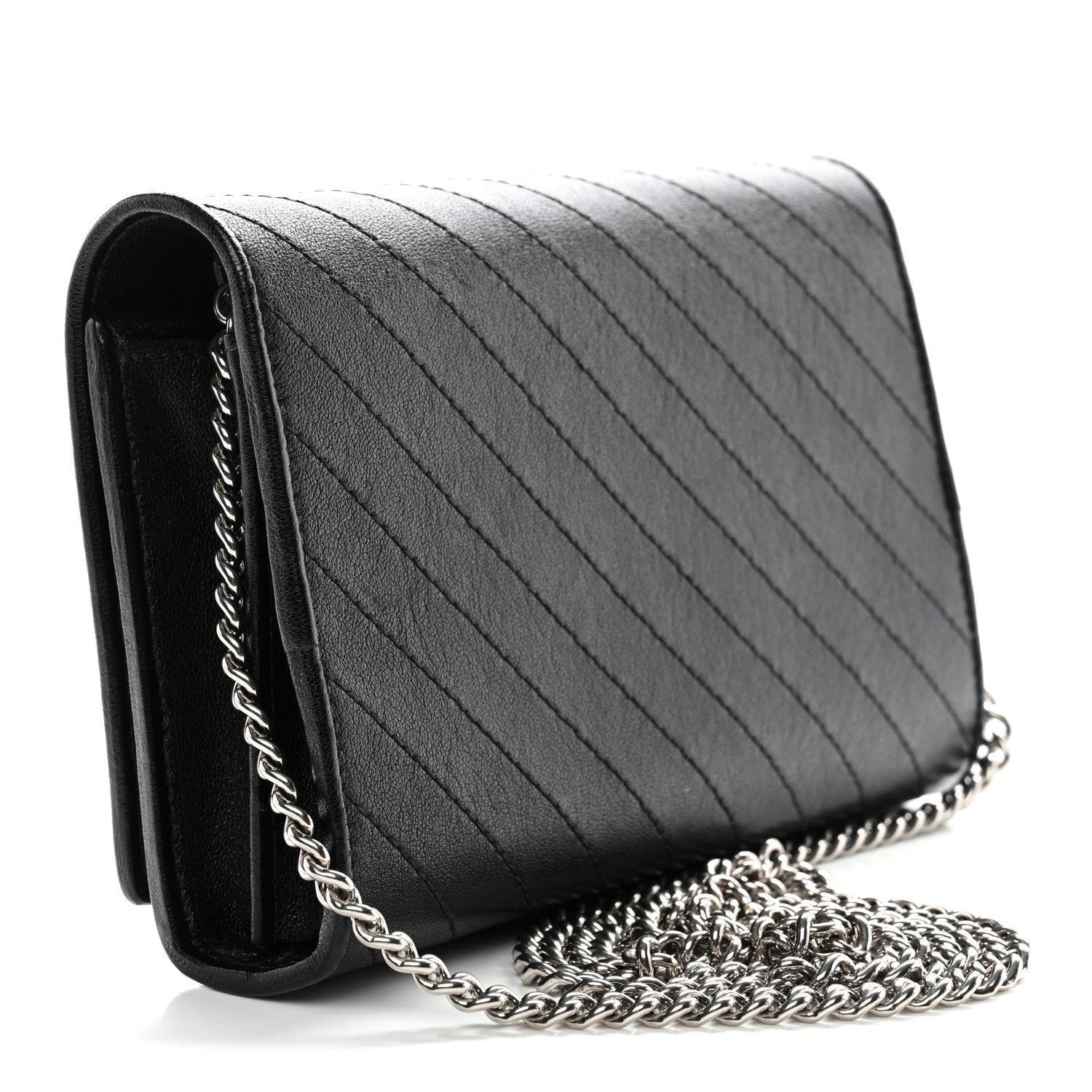 Sakai Be Green Calfskin Diagonal Stitched Blondie Wallet on Chain Black