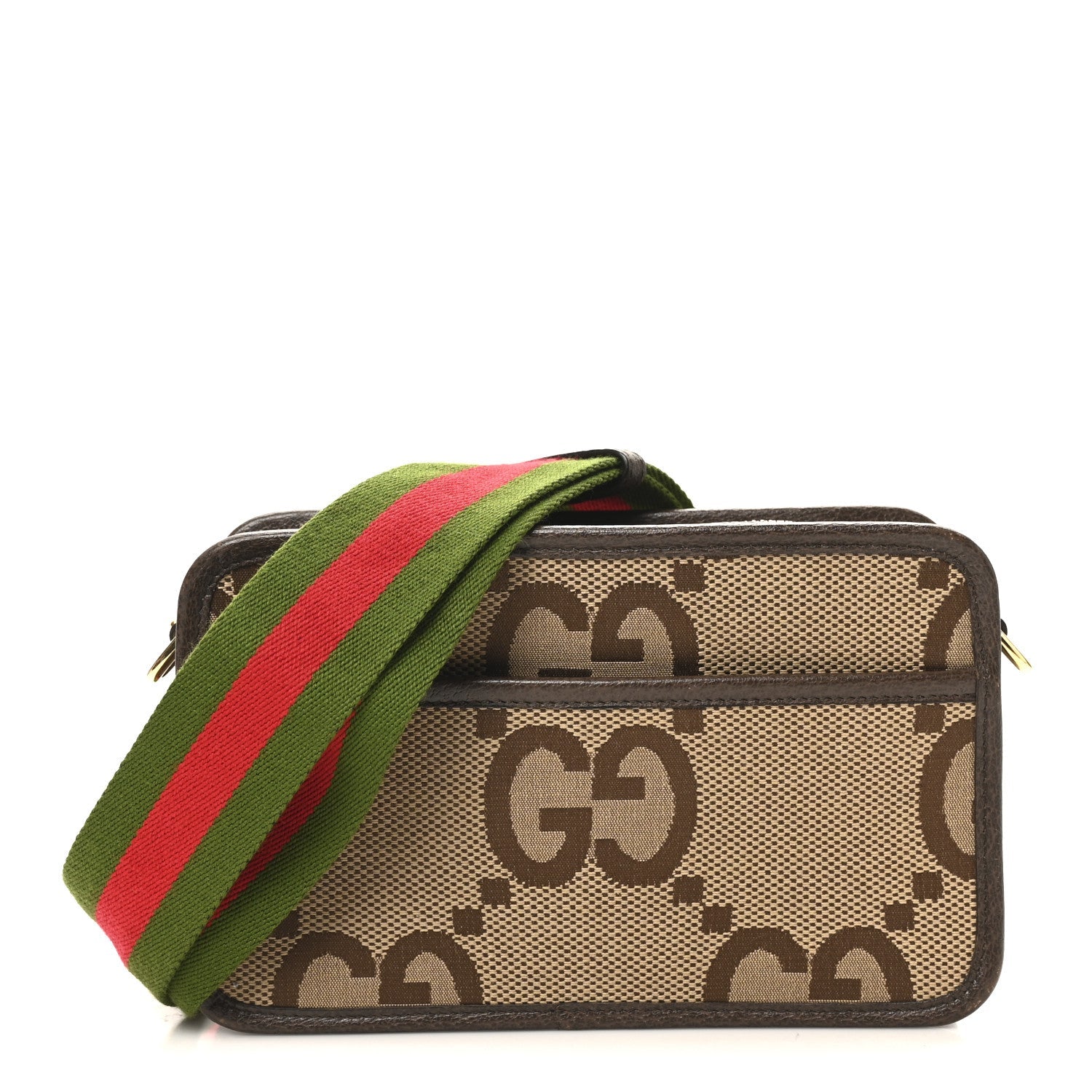 Monogram Jumbo GG Textured Dollar Calfskin Web Mini Crossbody Bag Camel Ebony New Acero