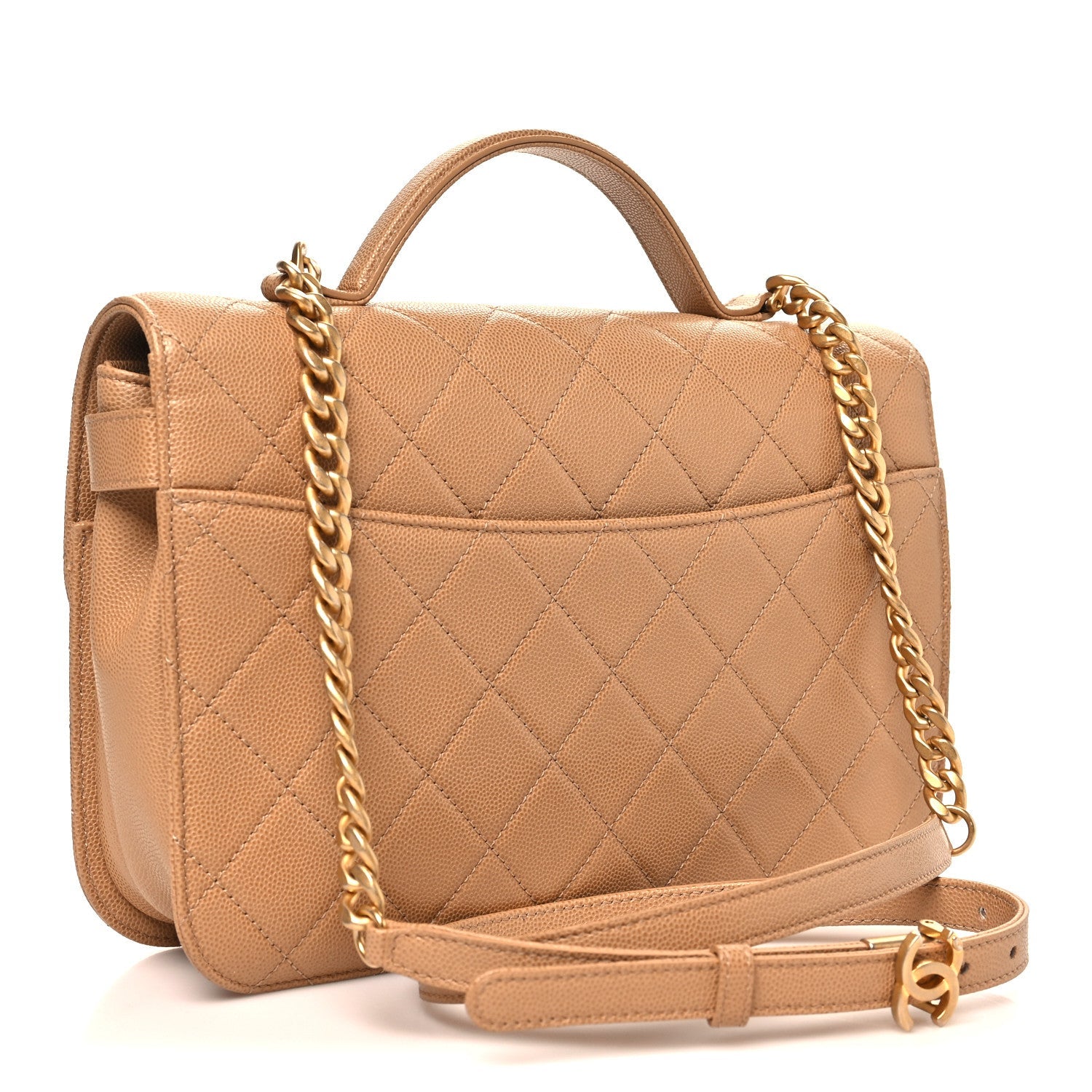 Caviar Quilted Small Top Handle Flap Beige