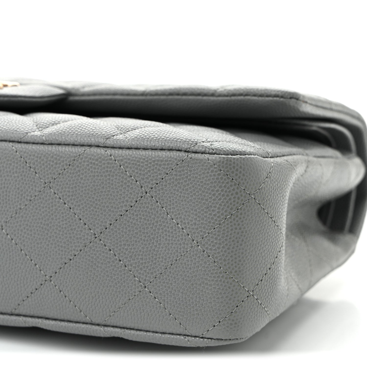 Caviar Quilted Medium Double Flap Grey
