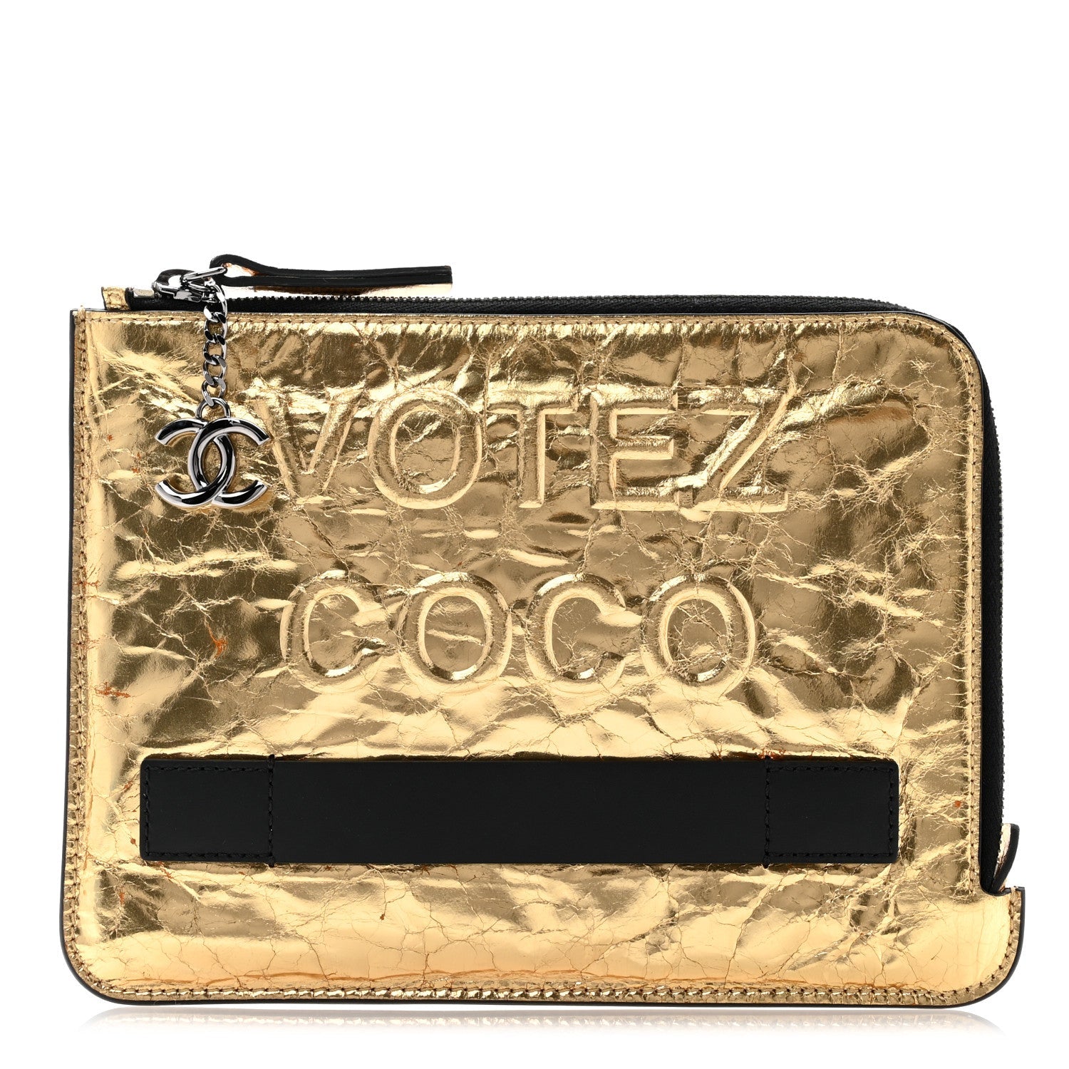 Metallic Lambskin Small Feminine Pouch Clutch Gold