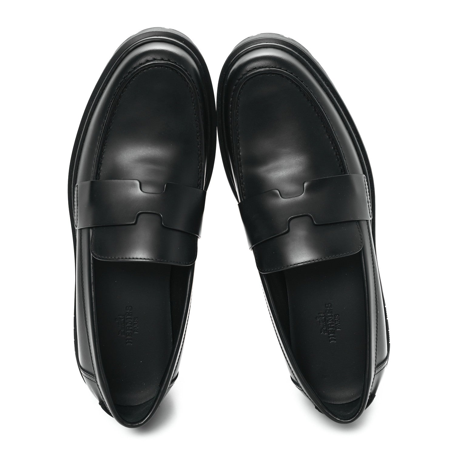 Glazed Calfskin Womens Hitch Loafers 38 Black