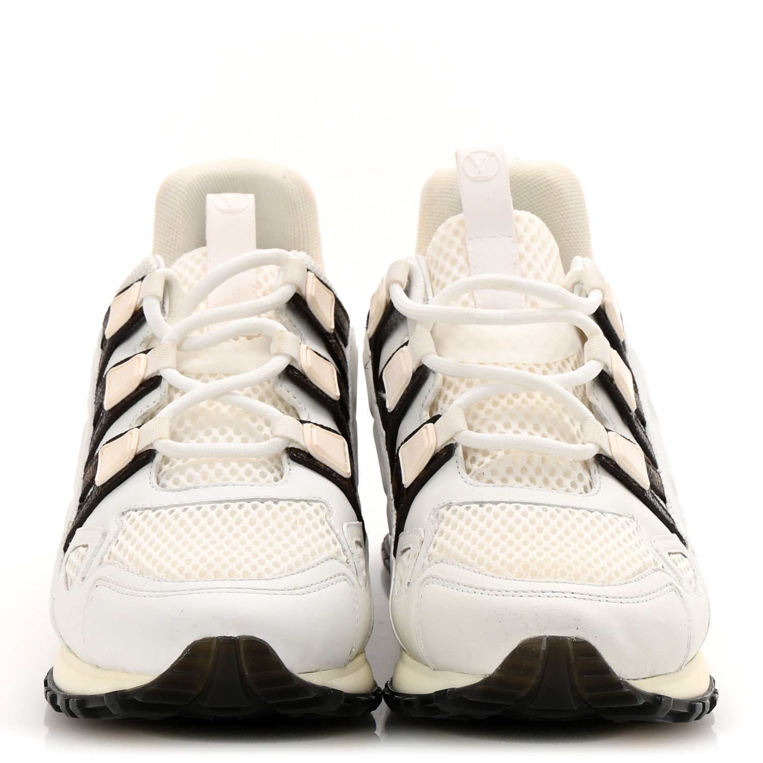 Calfskin Monogram Mesh Run Away Sneakers 37.5 White