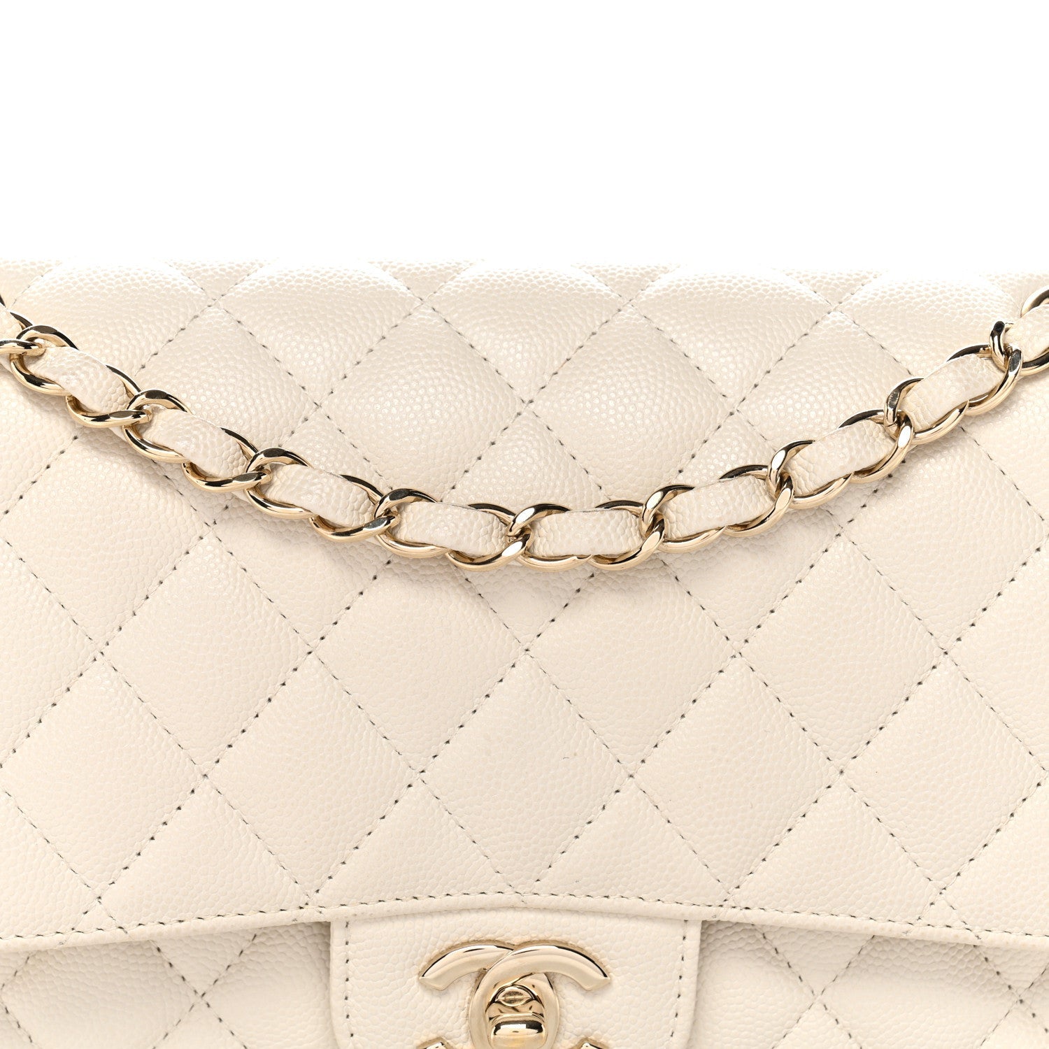 Caviar Quilted Medium Double Flap White