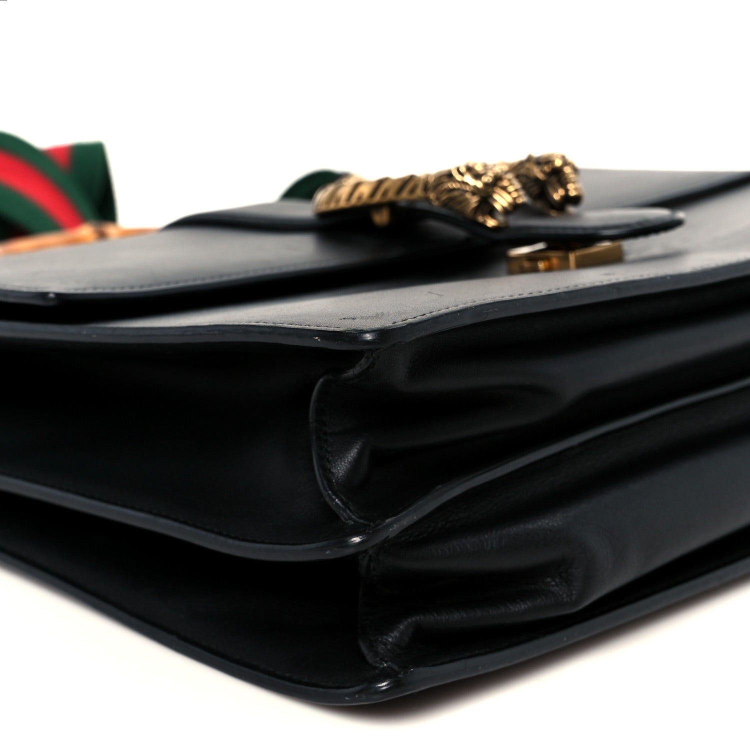 Moon Calfskin Web Large Dionysus Bamboo Top Handle Bag Black