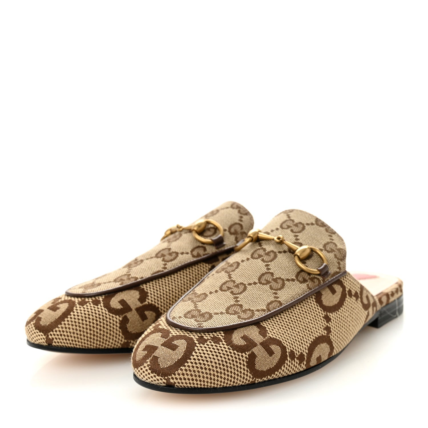 Monogram Jumbo GG Malaga Kid Womens Princetown Slippers 35 Camel Ebony New Acero Beige