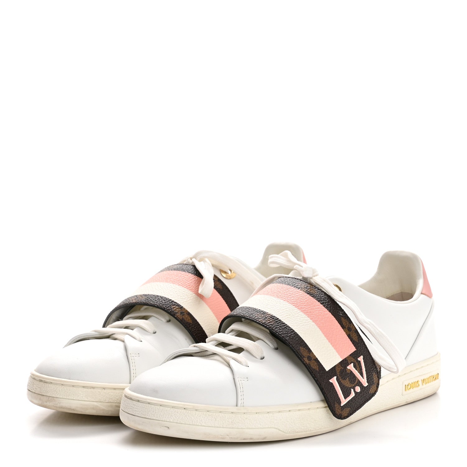 Calfskin Monogram Striped Frontrow Sneakers 38.5 White